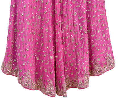 Indian Vintage Pink Pure Georgette Silk Hand Embroidered Lehenga 2pcs Set, Bollywood Wedding Wear