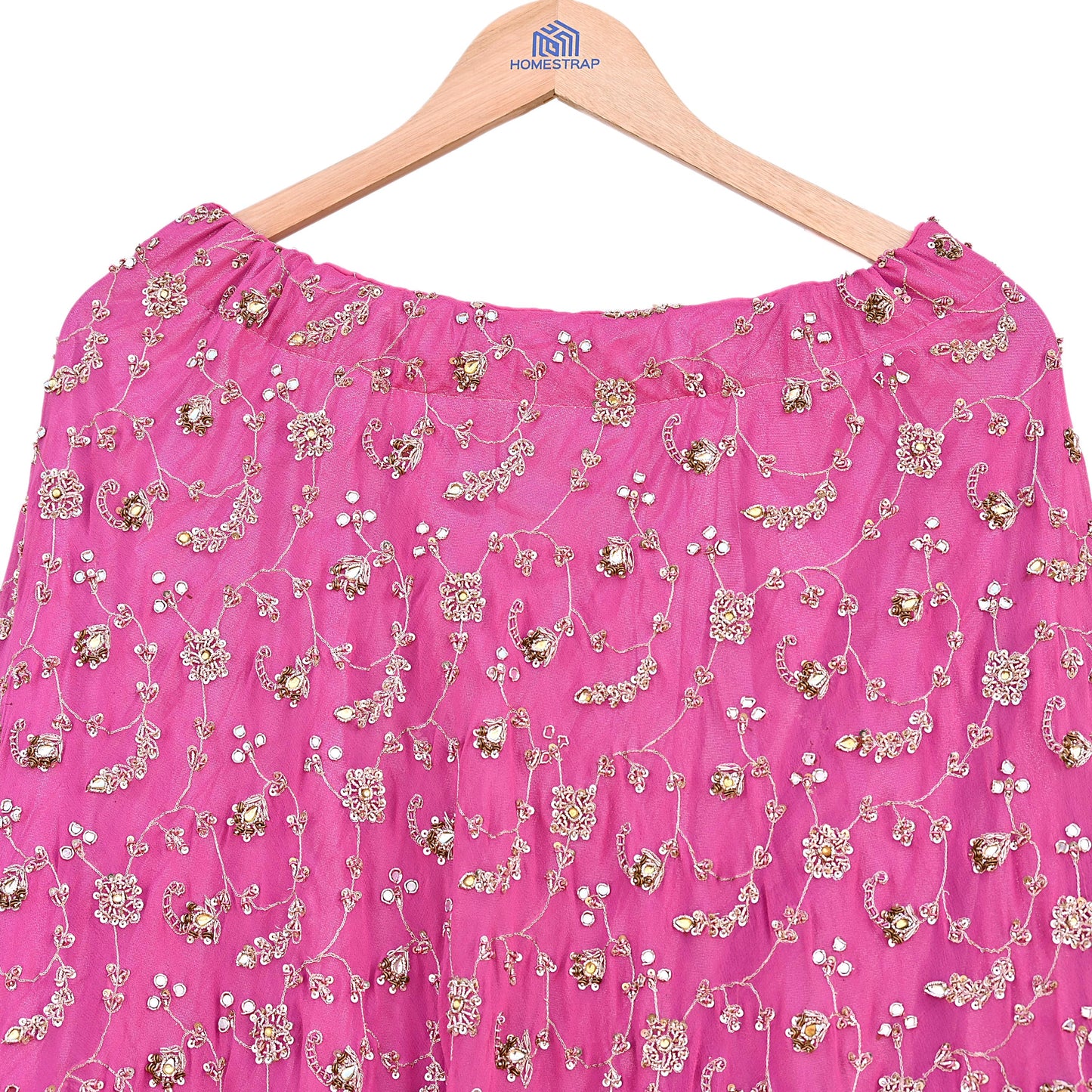 Indian Vintage Pink Pure Georgette Silk Hand Embroidered Lehenga 2pcs Set, Bollywood Wedding Wear