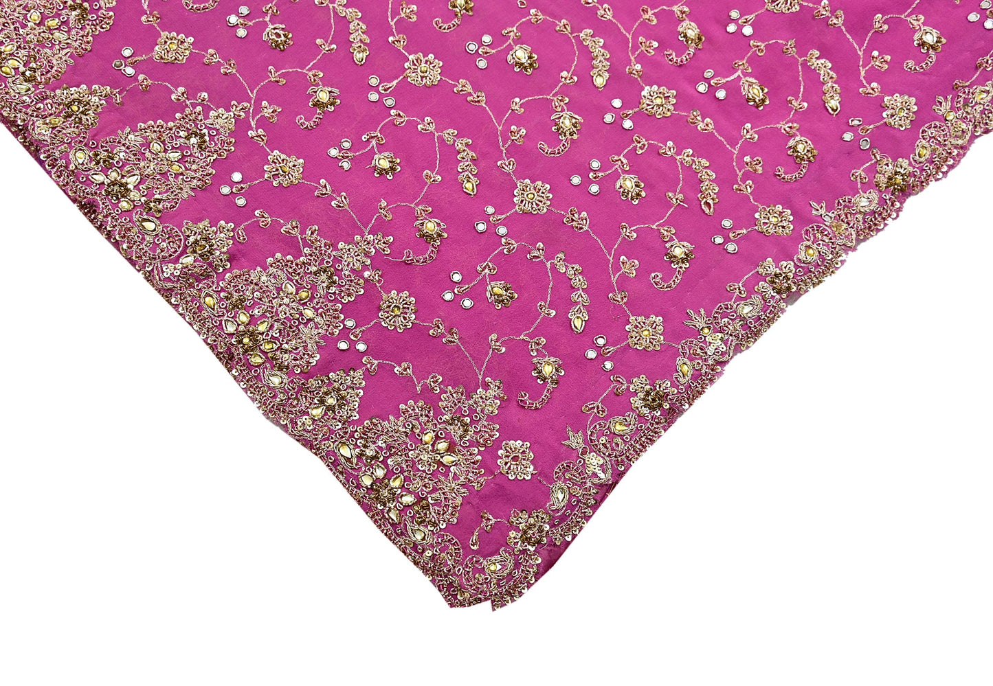 Indian Vintage Heavy Pink Bridal Dupatta Pure Georgette Silk Hand Embroidered Zardozi, Dabka, Zari Work Party Wear Long Stole