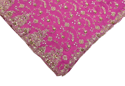 Indian Vintage Heavy Pink Bridal Dupatta Pure Georgette Silk Hand Embroidered Zardozi, Dabka, Zari Work Party Wear Long Stole