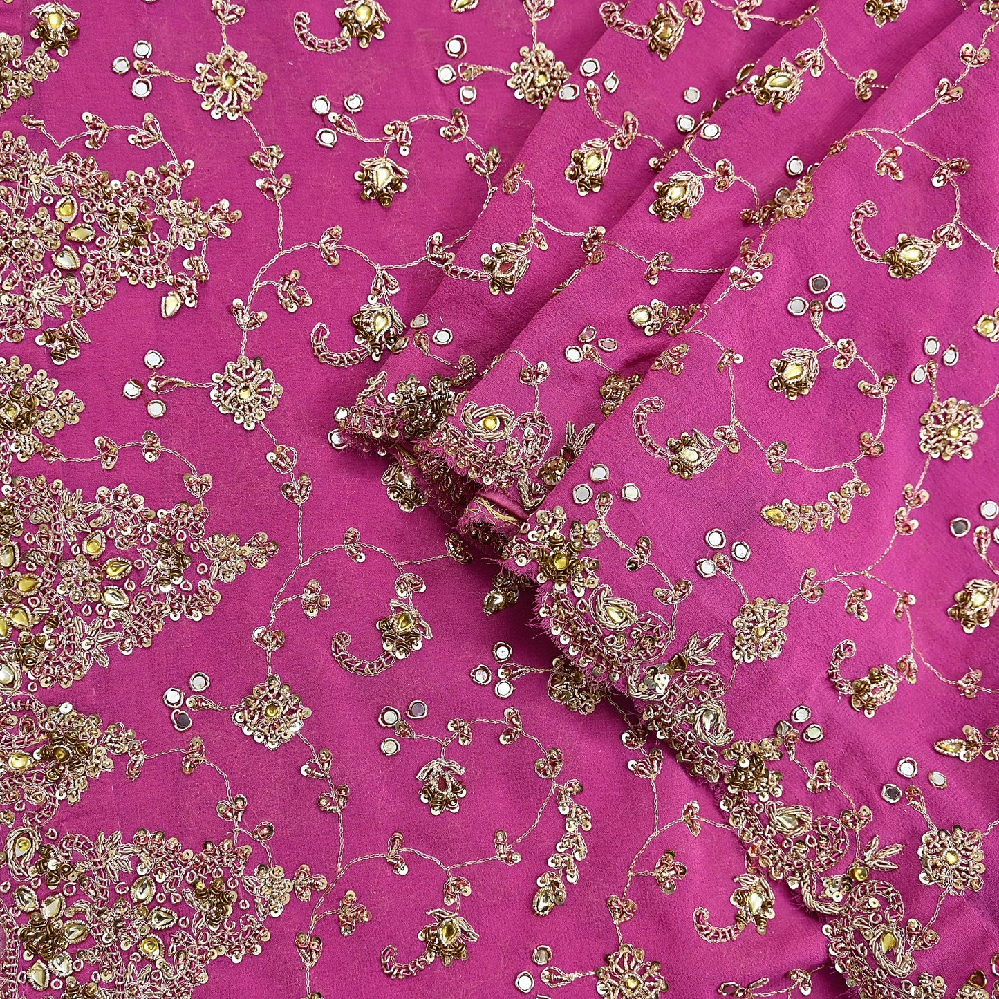 Indian Vintage Heavy Pink Bridal Dupatta Pure Georgette Silk Hand Embroidered Zardozi, Dabka, Zari Work Party Wear Long Stole
