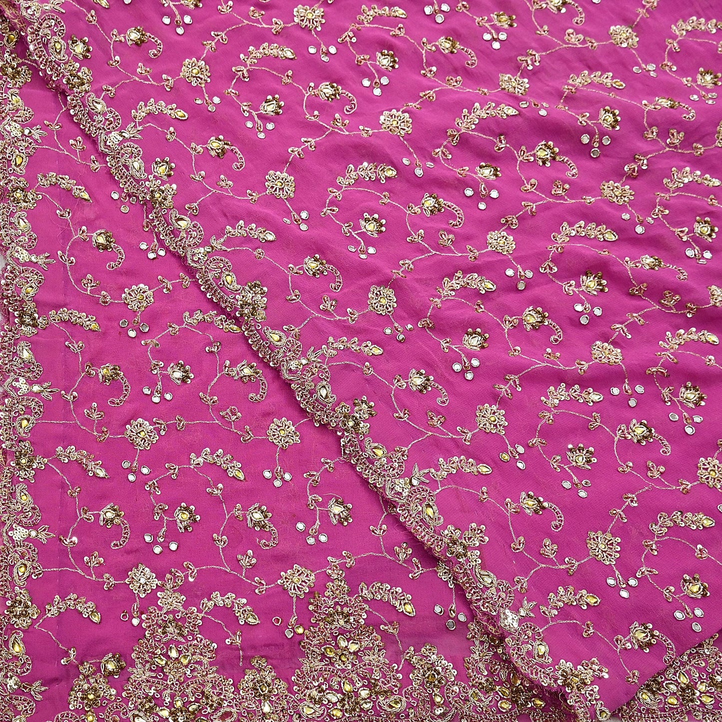 Indian Vintage Heavy Pink Bridal Dupatta Pure Georgette Silk Hand Embroidered Zardozi, Dabka, Zari Work Party Wear Long Stole