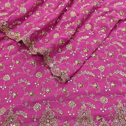 Indian Vintage Heavy Pink Bridal Dupatta Pure Georgette Silk Hand Embroidered Zardozi, Dabka, Zari Work Party Wear Long Stole
