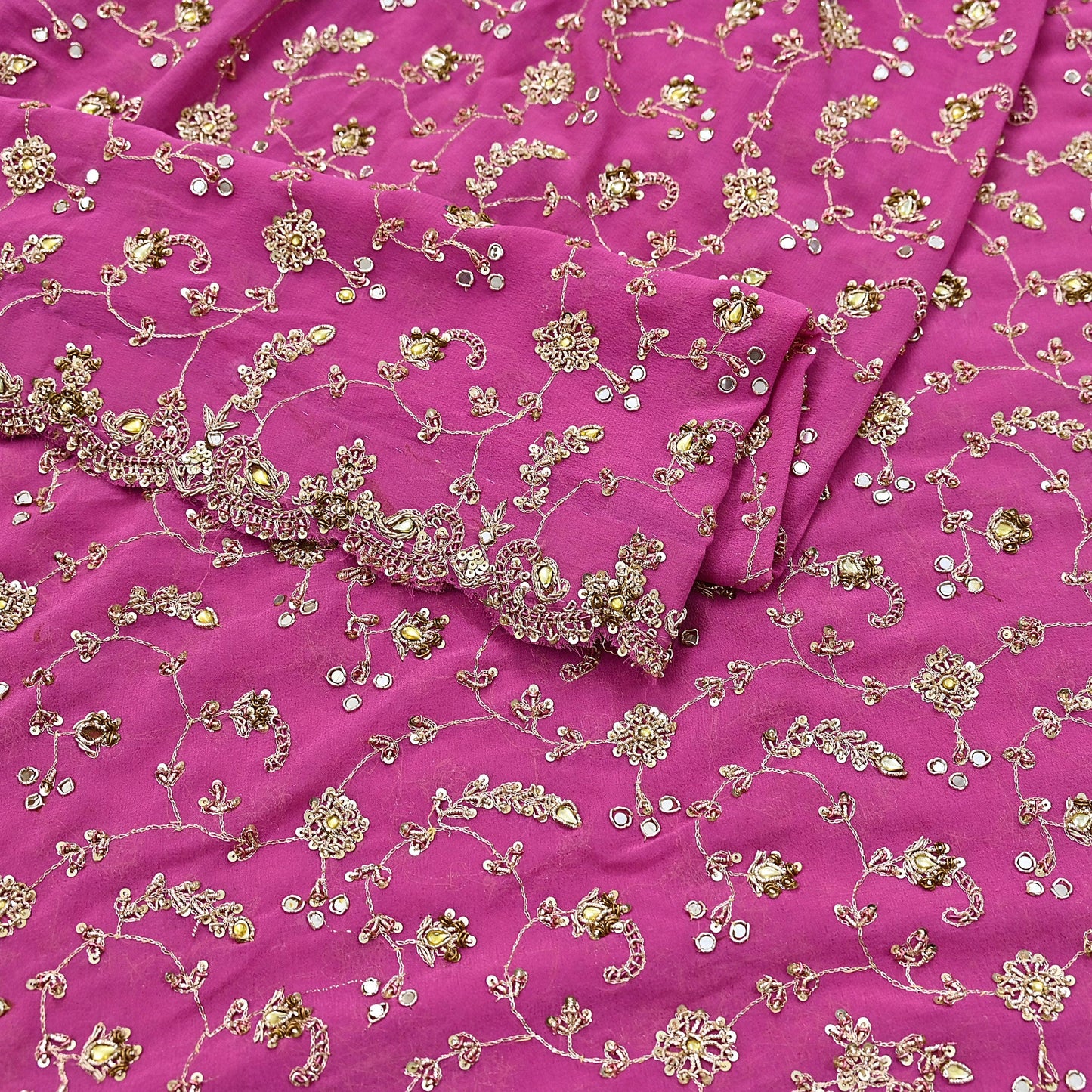Indian Vintage Heavy Pink Bridal Dupatta Pure Georgette Silk Hand Embroidered Zardozi, Dabka, Zari Work Party Wear Long Stole