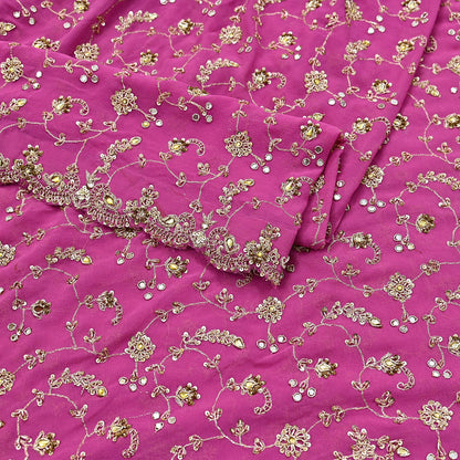 Indian Vintage Heavy Pink Bridal Dupatta Pure Georgette Silk Hand Embroidered Zardozi, Dabka, Zari Work Party Wear Long Stole