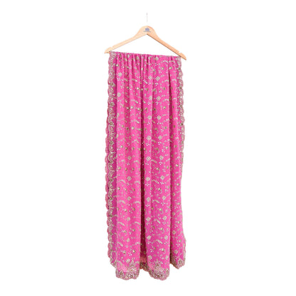 Indian Vintage Heavy Pink Bridal Dupatta Pure Georgette Silk Hand Embroidered Zardozi, Dabka, Zari Work Party Wear Long Stole