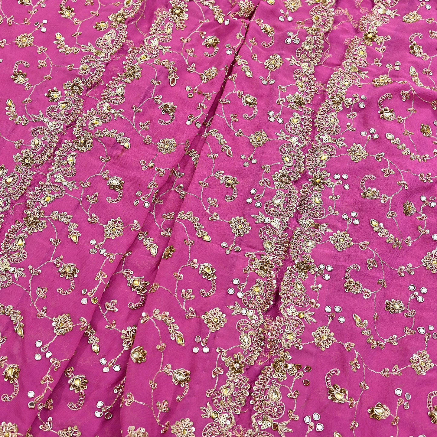 Indian Vintage Heavy Pink Bridal Dupatta Pure Georgette Silk Hand Embroidered Zardozi, Dabka, Zari Work Party Wear Long Stole