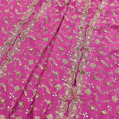 Indian Vintage Heavy Pink Bridal Dupatta Pure Georgette Silk Hand Embroidered Zardozi, Dabka, Zari Work Party Wear Long Stole