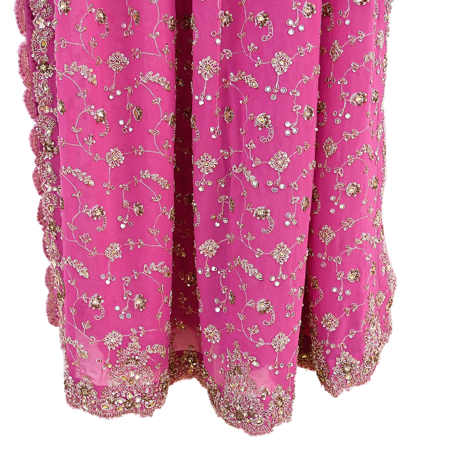 Indian Vintage Heavy Pink Bridal Dupatta Pure Georgette Silk Hand Embroidered Zardozi, Dabka, Zari Work Party Wear Long Stole