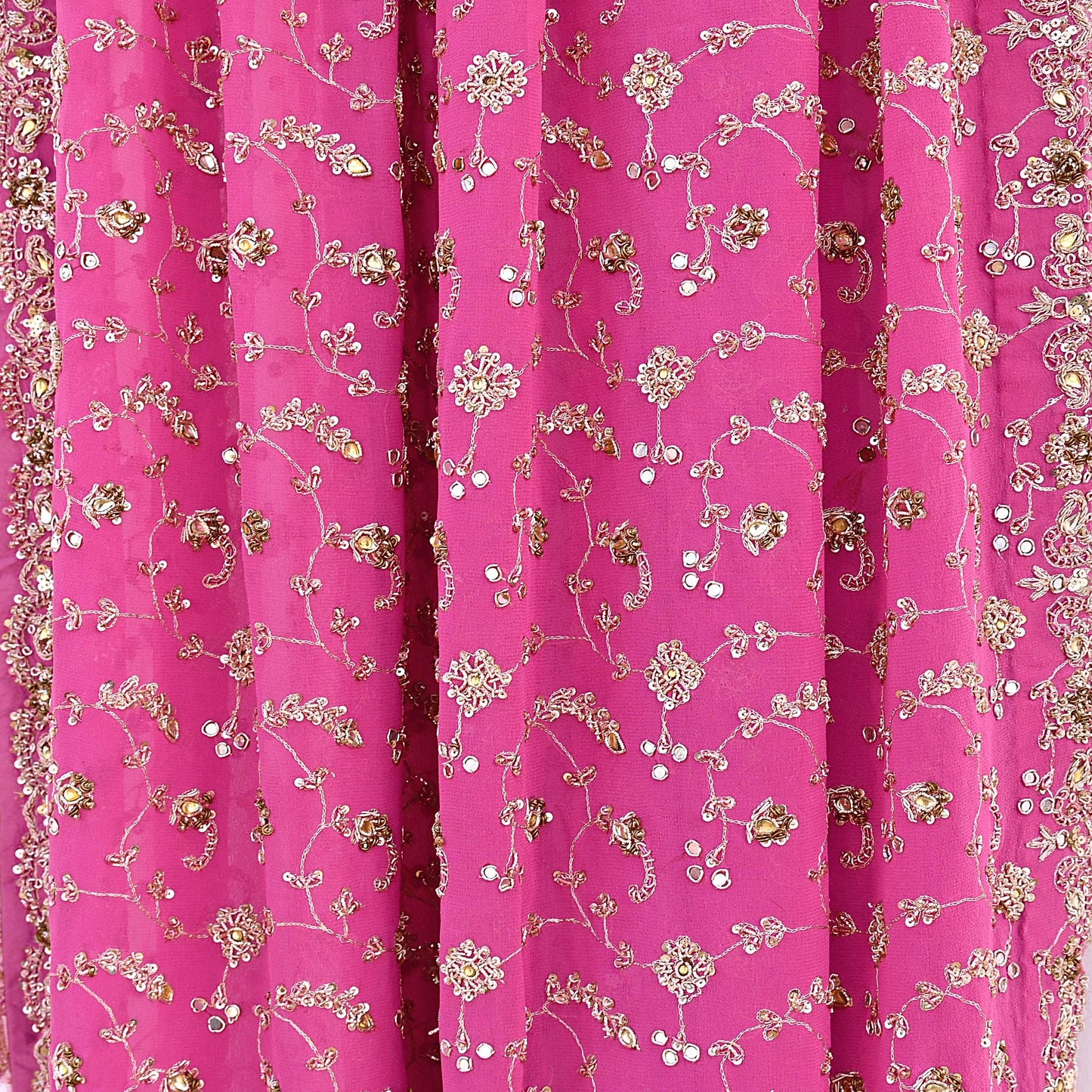 Indian Vintage Heavy Pink Bridal Dupatta Pure Georgette Silk Hand Embroidered Zardozi, Dabka, Zari Work Party Wear Long Stole