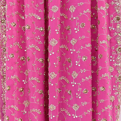 Indian Vintage Heavy Pink Bridal Dupatta Pure Georgette Silk Hand Embroidered Zardozi, Dabka, Zari Work Party Wear Long Stole