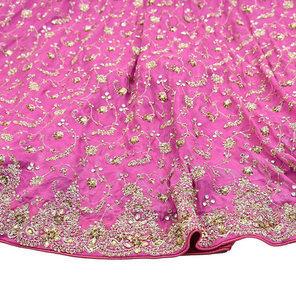 Indian Vintage pink Heavy Pure Georgette silk Embroidered Lehenga/Skirt Bridal Wear