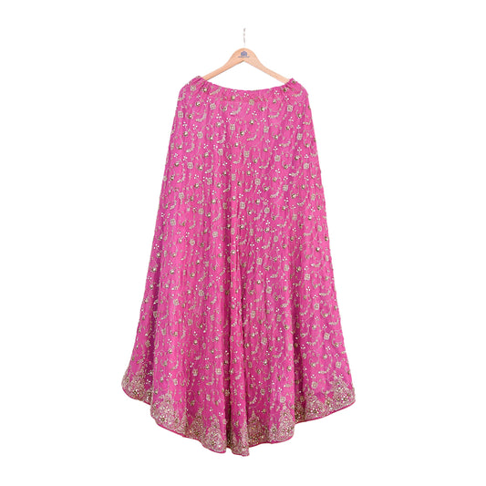 Indian Vintage pink Heavy Pure Georgette silk Embroidered Lehenga/Skirt Bridal Wear