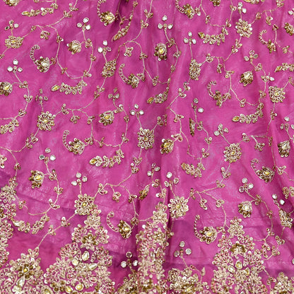 Indian Vintage pink Heavy Pure Georgette silk Embroidered Lehenga/Skirt Bridal Wear