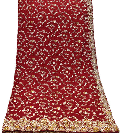 Indian Vintage Red Pure Georgette Silk Hand Embroidered Lehenga 2pcs Set, Bollywood Wedding Wear
