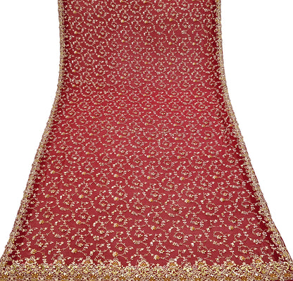 Indian Vintage Red Pure Georgette Silk Hand Embroidered Lehenga 2pcs Set, Bollywood Wedding Wear