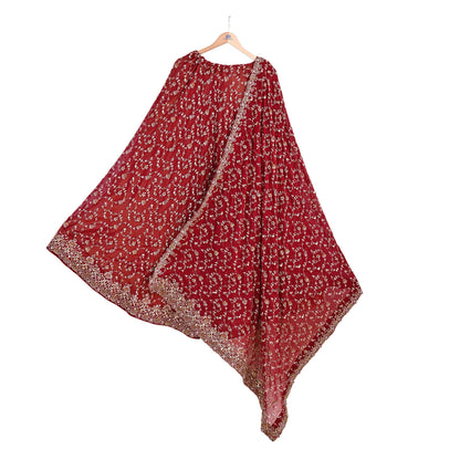 Indian Vintage Red Pure Georgette Silk Hand Embroidered Lehenga 2pcs Set, Bollywood Wedding Wear