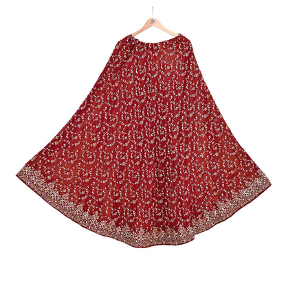 Indian Vintage Red Pure Georgette Silk Hand Embroidered Lehenga 2pcs Set, Bollywood Wedding Wear
