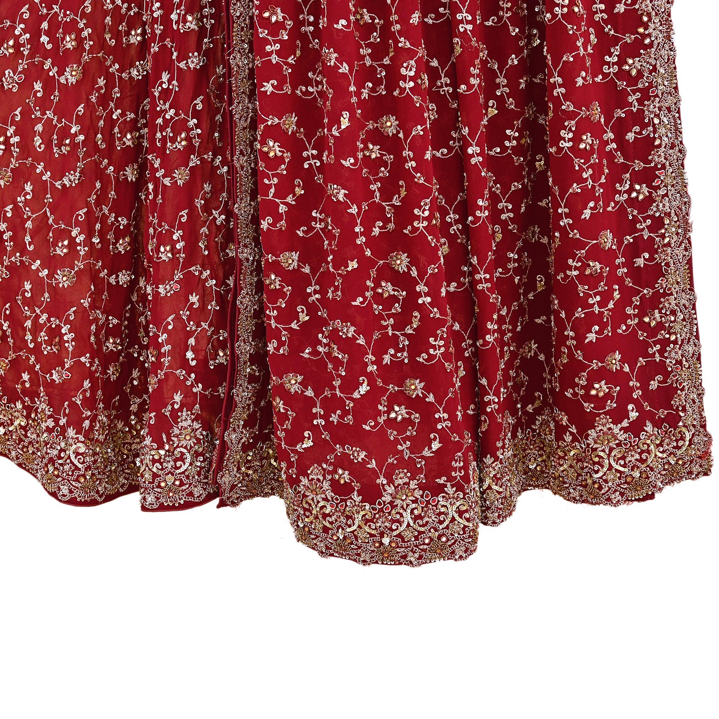 Indian Vintage Red Pure Georgette Silk Hand Embroidered Lehenga 2pcs Set, Bollywood Wedding Wear