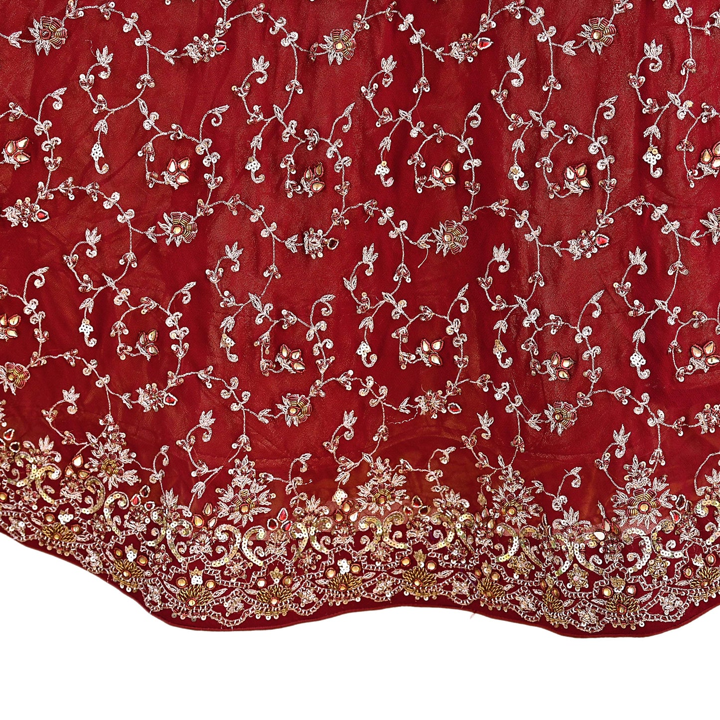 Indian Vintage Red Pure Georgette Silk Hand Embroidered Lehenga 2pcs Set, Bollywood Wedding Wear