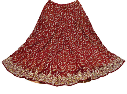 Indian Vintage Red Pure Georgette Silk Hand Embroidered Lehenga 2pcs Set, Bollywood Wedding Wear