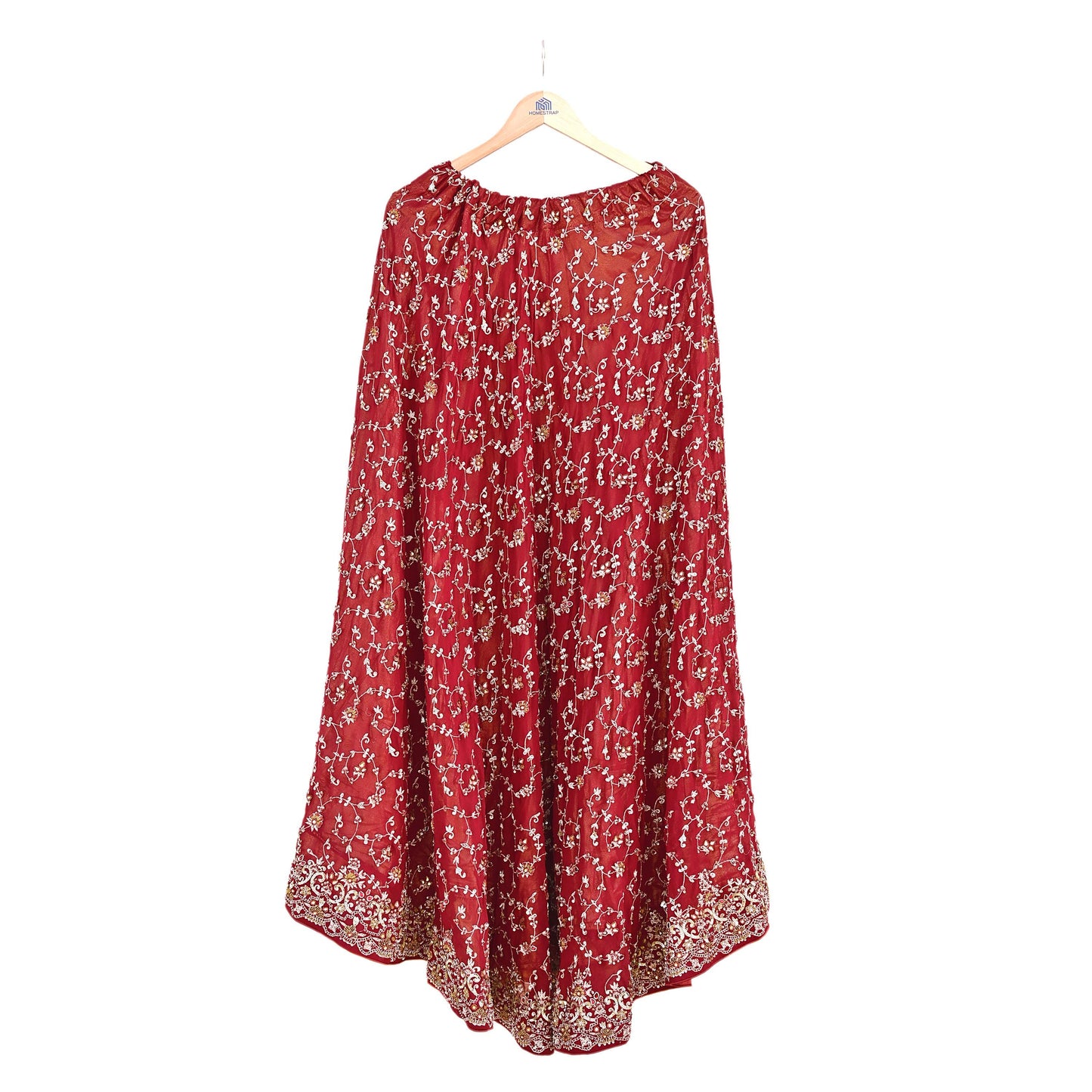 Indian Vintage Red Heavy Pure Georgette silk Embroidered Lehenga/Skirt Bridal Wear