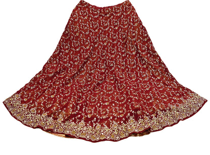 Indian Vintage Red Heavy Pure Georgette silk Embroidered Lehenga/Skirt Bridal Wear