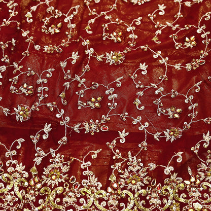 Indian Vintage Red Heavy Pure Georgette silk Embroidered Lehenga/Skirt Bridal Wear