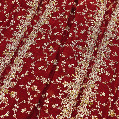 Indian Vintage Heavy Red Bridal Dupatta Pure Georgette Silk Hand Embroidered Zardozi, Dabka, Zari Work Party Wear Long Stole