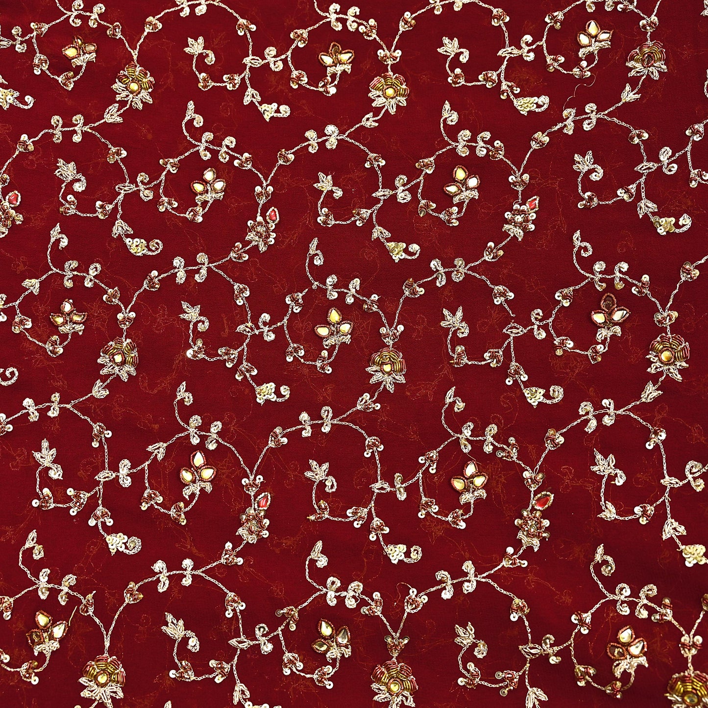 Indian Vintage Heavy Red Bridal Dupatta Pure Georgette Silk Hand Embroidered Zardozi, Dabka, Zari Work Party Wear Long Stole
