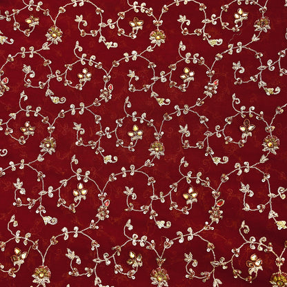 Indian Vintage Heavy Red Bridal Dupatta Pure Georgette Silk Hand Embroidered Zardozi, Dabka, Zari Work Party Wear Long Stole
