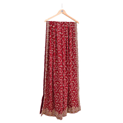 Indian Vintage Heavy Red Bridal Dupatta Pure Georgette Silk Hand Embroidered Zardozi, Dabka, Zari Work Party Wear Long Stole