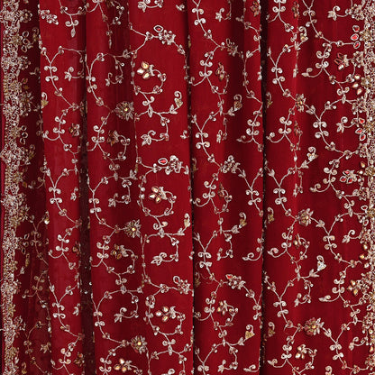 Indian Vintage Heavy Red Bridal Dupatta Pure Georgette Silk Hand Embroidered Zardozi, Dabka, Zari Work Party Wear Long Stole