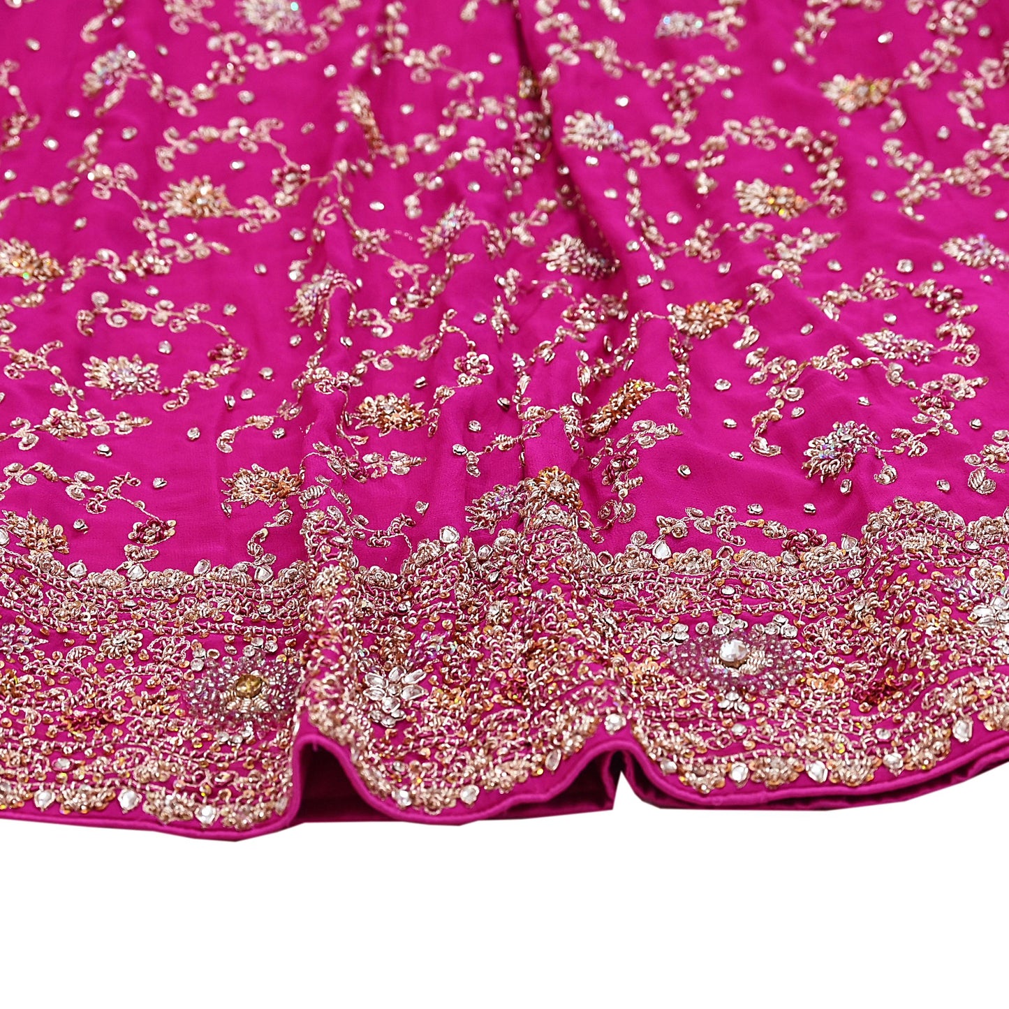 Indian Vintage Rani Pink Heavy Pure Georgette silk Embroidered Lehenga/Skirt Bridal Wear