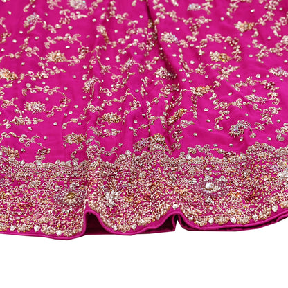 Indian Vintage Rani Pink Heavy Pure Georgette silk Embroidered Lehenga/Skirt Bridal Wear