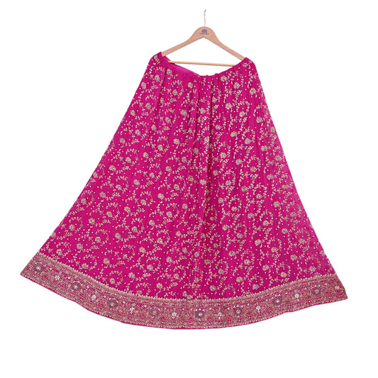 Indian Vintage Rani Pink Heavy Pure Georgette silk Embroidered Lehenga/Skirt Bridal Wear