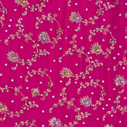Indian Vintage Rani Pink Heavy Pure Georgette silk Embroidered Lehenga/Skirt Bridal Wear