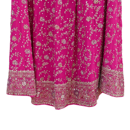 Indian Vintage Rani Pink Heavy Pure Georgette silk Embroidered Lehenga/Skirt Bridal Wear