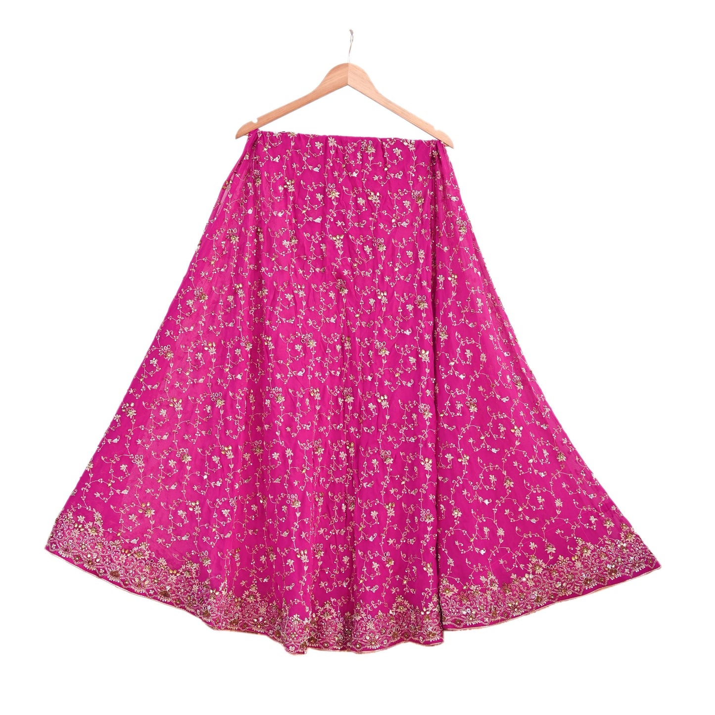 Indian Vintage Magenta Pure Georgette Silk Hand Embroidered Lehenga 2pcs Set, Bollywood Wedding Wear