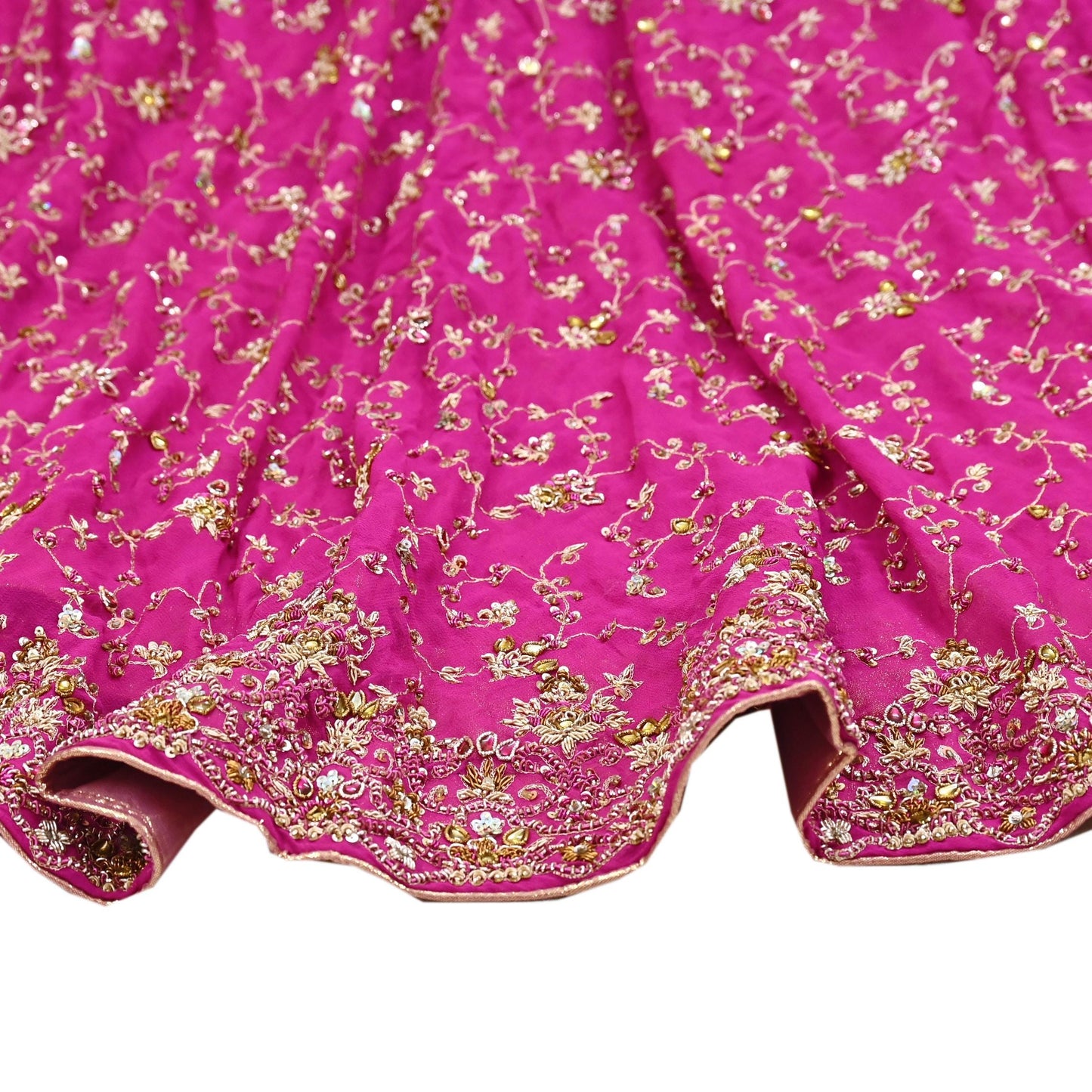 Indian Vintage Magenta Pure Georgette Silk Hand Embroidered Lehenga 2pcs Set, Bollywood Wedding Wear