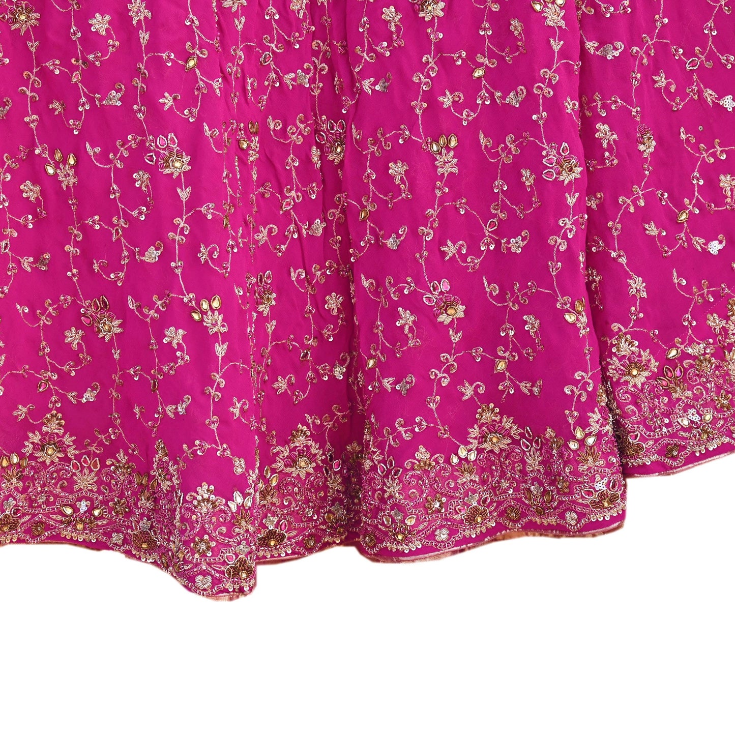 Indian Vintage Magenta Pure Georgette Silk Hand Embroidered Lehenga 2pcs Set, Bollywood Wedding Wear