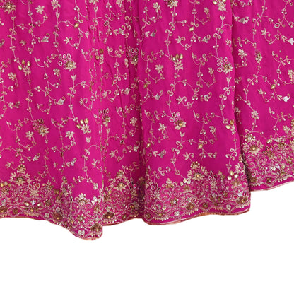 Indian Vintage Magenta Pure Georgette Silk Hand Embroidered Lehenga 2pcs Set, Bollywood Wedding Wear