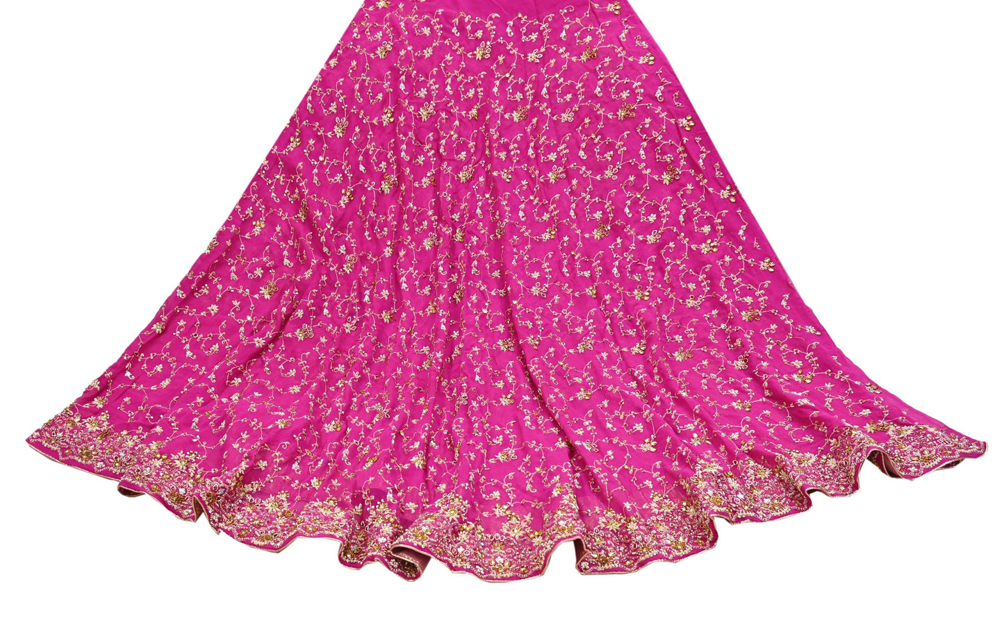Indian Vintage Magenta Pure Georgette Silk Hand Embroidered Lehenga 2pcs Set, Bollywood Wedding Wear