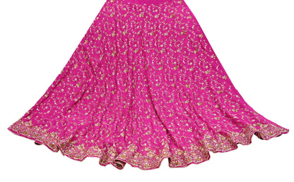 Indian Vintage Magenta Pure Georgette Silk Hand Embroidered Lehenga 2pcs Set, Bollywood Wedding Wear
