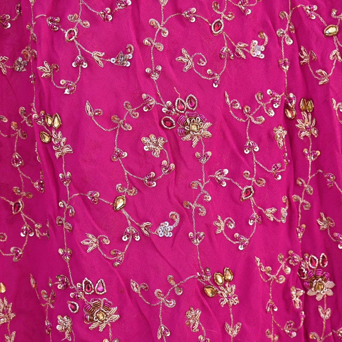 Indian Vintage Magenta Pure Georgette Silk Hand Embroidered Lehenga 2pcs Set, Bollywood Wedding Wear