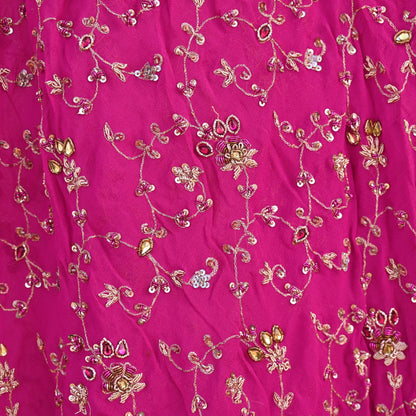Indian Vintage Magenta Pure Georgette Silk Hand Embroidered Lehenga 2pcs Set, Bollywood Wedding Wear