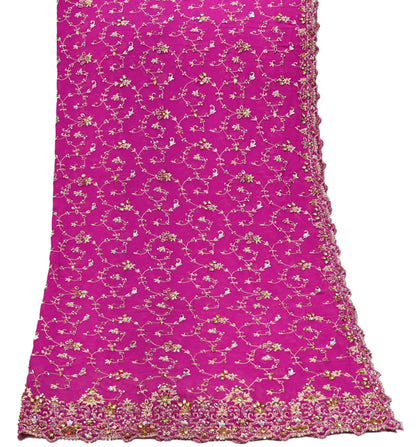 Indian Vintage Heavy Magenta Bridal Dupatta Pure Georgette Silk Hand Embroidered Zardozi, Dabka, Zari Work Party Wear Long Stole