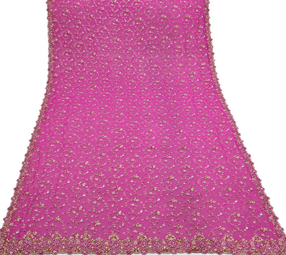 Indian Vintage Heavy Magenta Bridal Dupatta Pure Georgette Silk Hand Embroidered Zardozi, Dabka, Zari Work Party Wear Long Stole