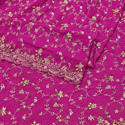 Indian Vintage Heavy Magenta Bridal Dupatta Pure Georgette Silk Hand Embroidered Zardozi, Dabka, Zari Work Party Wear Long Stole
