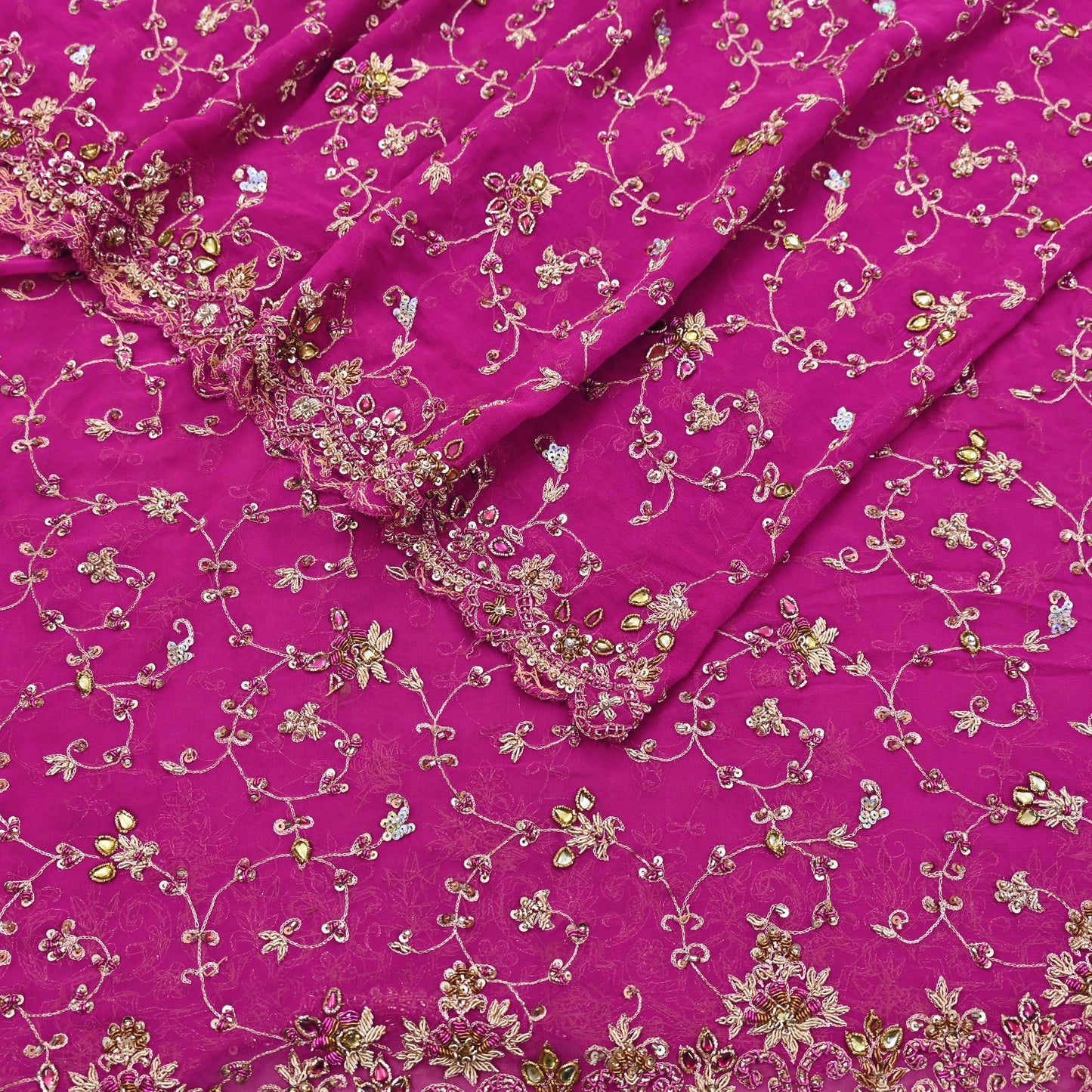 Indian Vintage Heavy Magenta Bridal Dupatta Pure Georgette Silk Hand Embroidered Zardozi, Dabka, Zari Work Party Wear Long Stole
